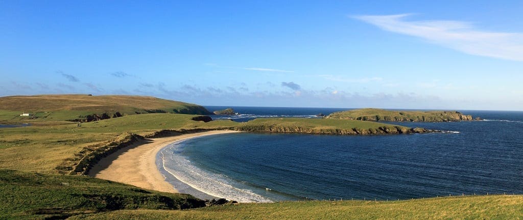 Sandy beach in the Bay of Scousburgh, south Mainland, Shetland