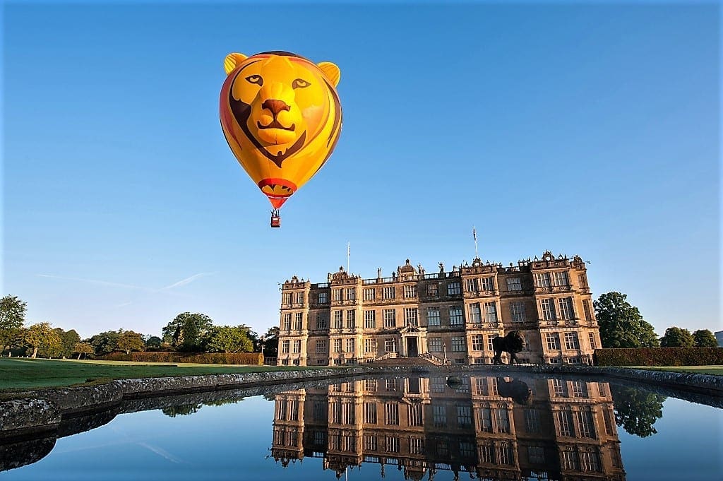 Simbaloo the lion hot air balloon rises over Longleat House