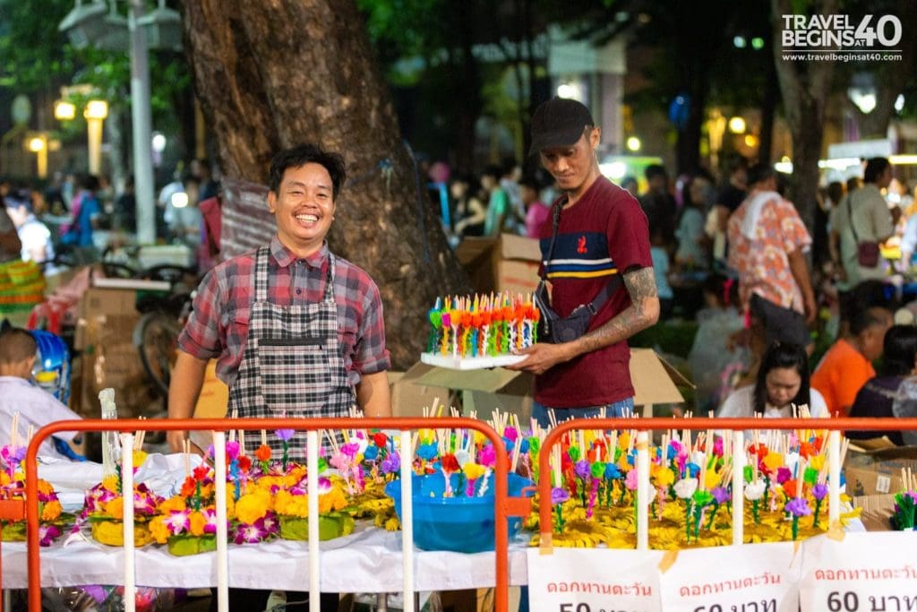 Krathongs for sale during Loy Krathong at Lumpini Park in Bangkok