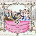 World's first commercially produced Christmas card, designed by John Calcott Horsley RA upon request by Sir Henry Cole. Lithographed and hand-coloured.