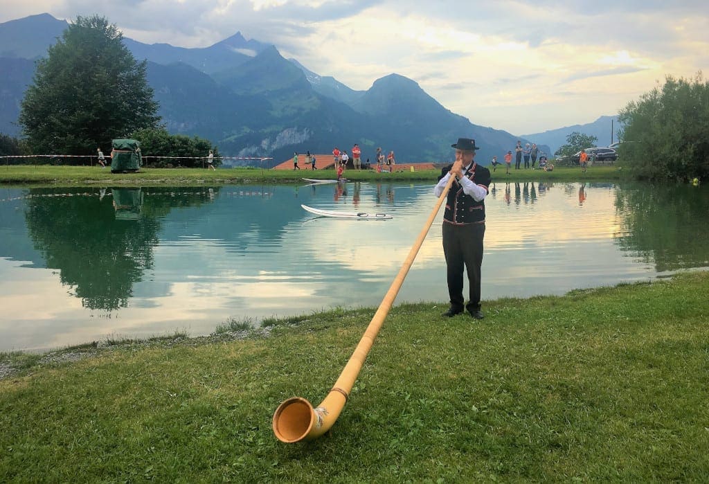 Playing the alphorn on Swiss National Day