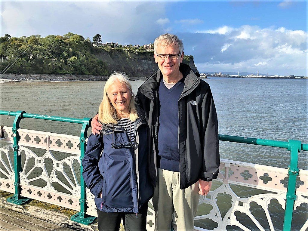 Roger an Eillen on the Pier in Penarth at the end of their Wales Road Trip