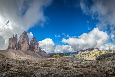 Three peaks. National Park Tre Cime di Lavaredo. Dolomites, South Tyrol, Italy