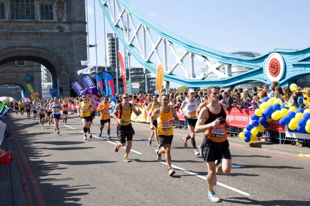 The London Marathon course passes many of London's landmarks including Tower Bridge