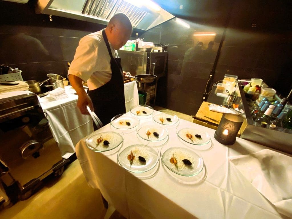 Ji-Mi preparing one of the courses in his gourmet dinner in Horsens