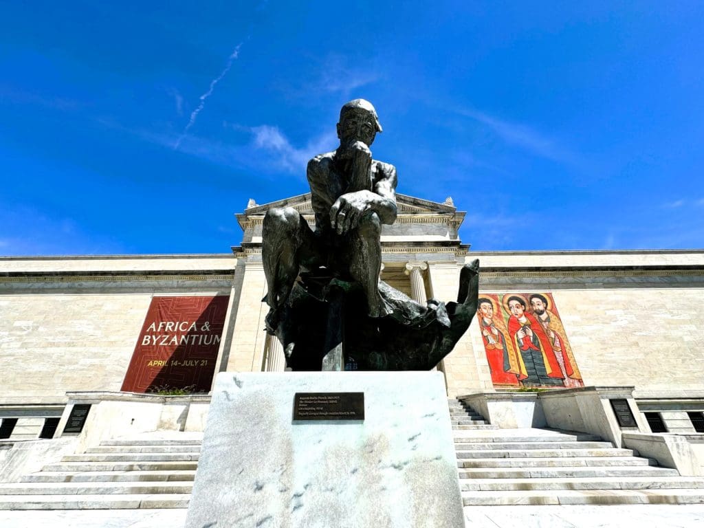 Rodin’s The Thinker on the steps to the Cleveland Museum of Art