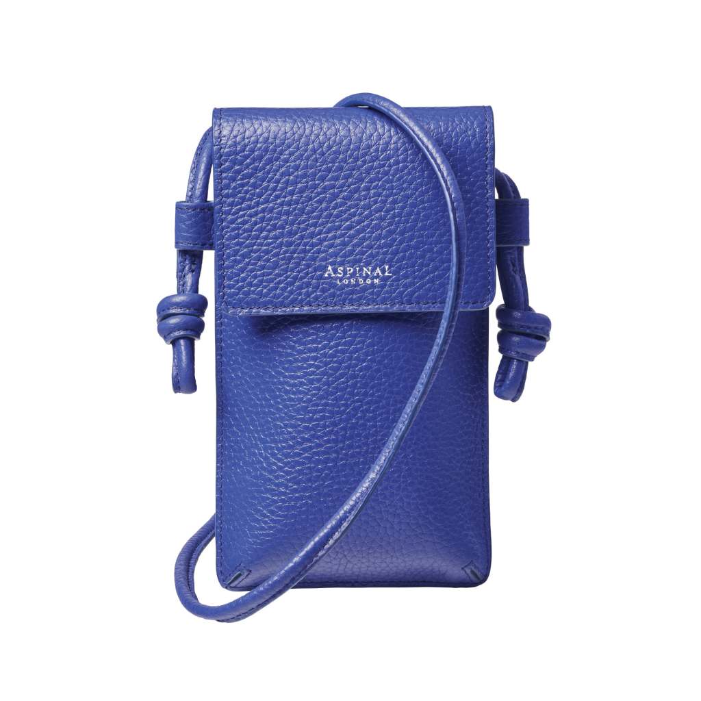 Aspinal of London Ella Phone Pouch in Cobalt Blue Pebble