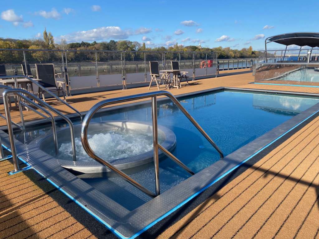 The hot tub and jacuzzi look inviting on the top deck while cruising the Danube river