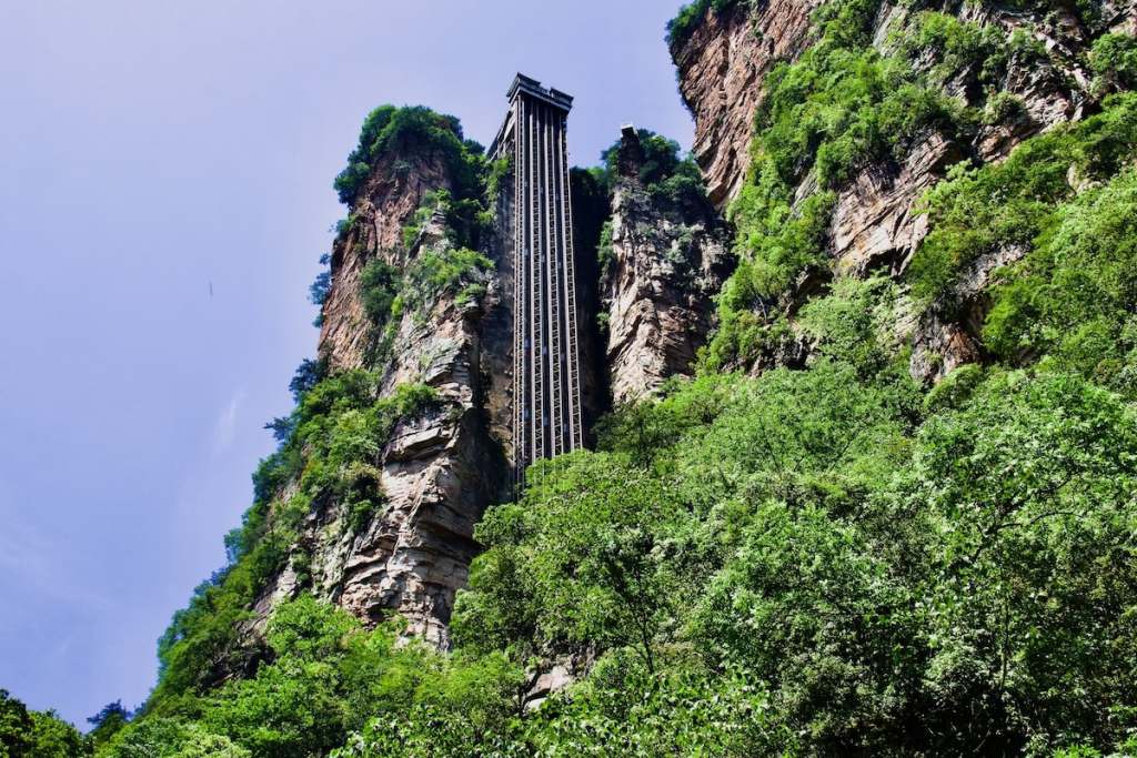 The Bailong Elevator in Zhangjiajie National Park in Zhangjiajie, China