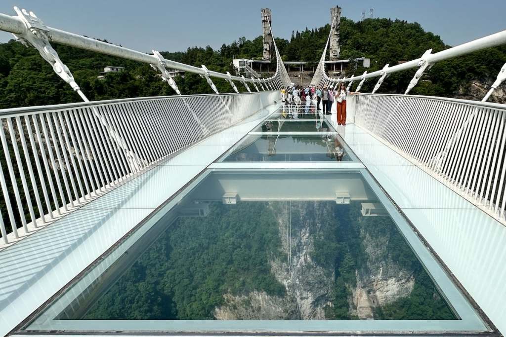 Zhangjiajie Glass Bridge across Zhangjiajie Grand Canyon in Zhangjiajie, China