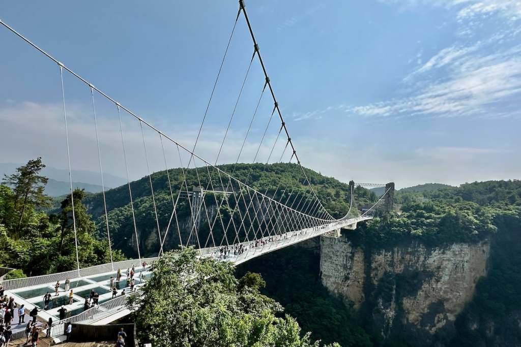 Zhangjiajie Glass Bridge crossing Zhangjiajie Grand Canyon in Zhangjiajie, China