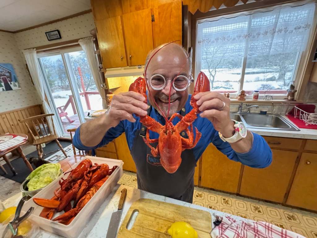 Alain in Nancy's kitchen (Lobster not Lucy)