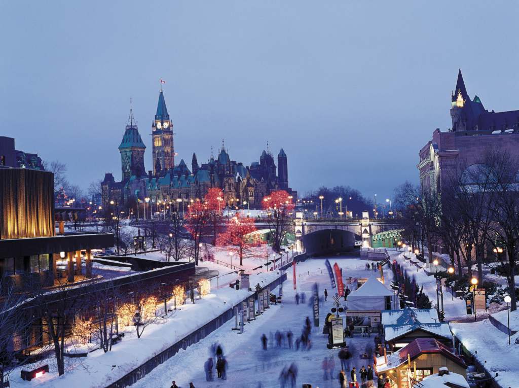 Rideau Canal Skateway at night with lights