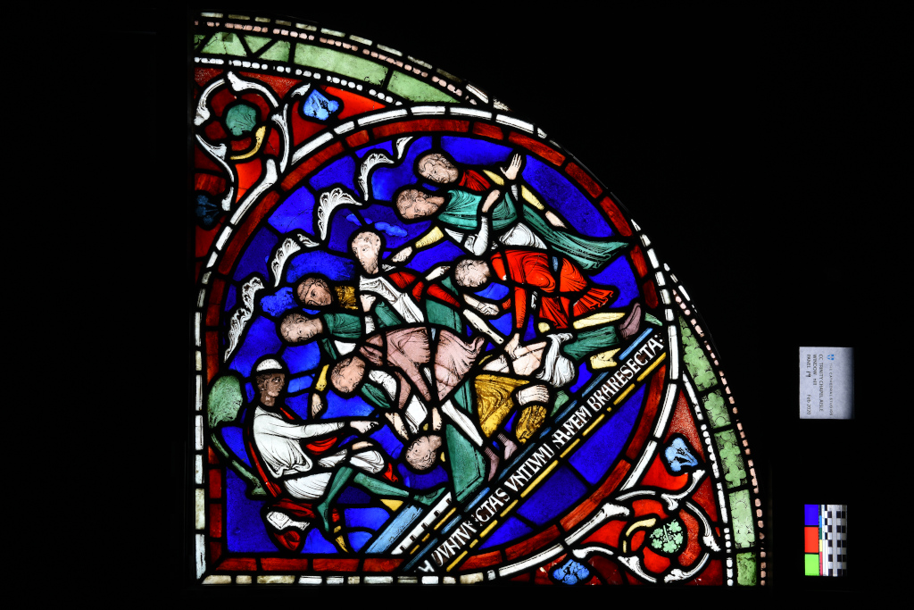 Detail showing the castration of Eilward of Westoning. Miracle window, Canterbury Cathedral, early 1200s. © The Chapter, Canterbury Cathedral