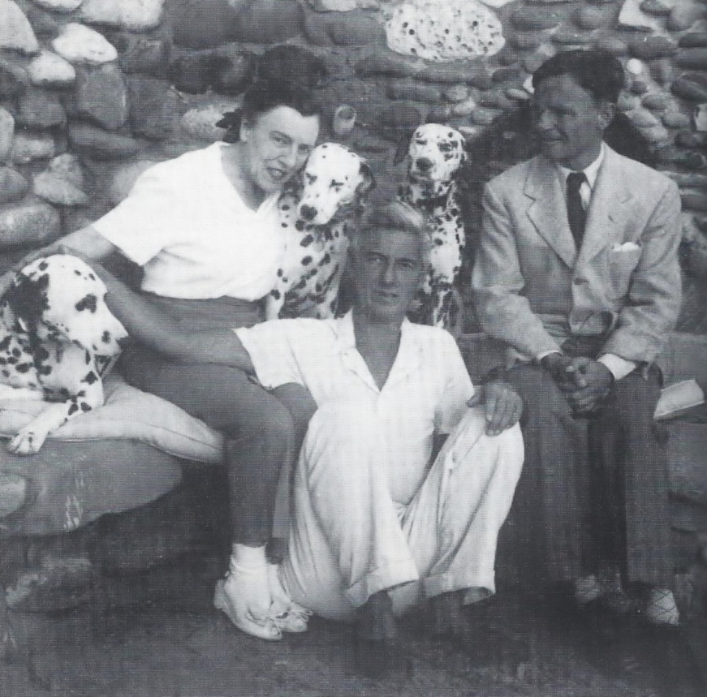 Dodie Smith with husband Alec Beesley, author Christopher Isherwood and friends, California, 1945