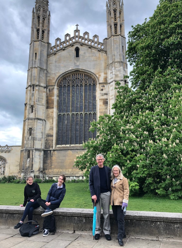 Roger and Eileen taking in the sites of Cambridge, and attracting a socially-distanced crowd