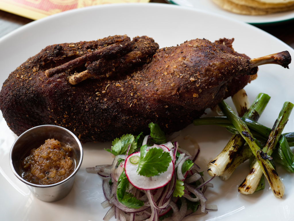 Spiced Crispy Duck Tacos, Charred Habanero and Pineapple Salsa, Jason Lowe